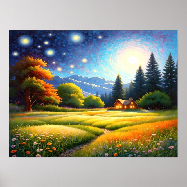 Bergwaldhütten-Kunst Poster (Vorne)