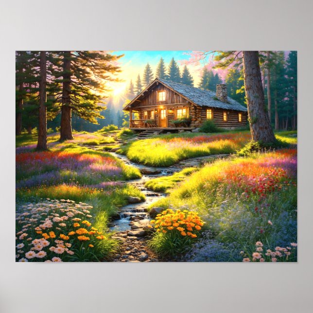 Bergwaldhütten-Kunst Poster (Vorne)
