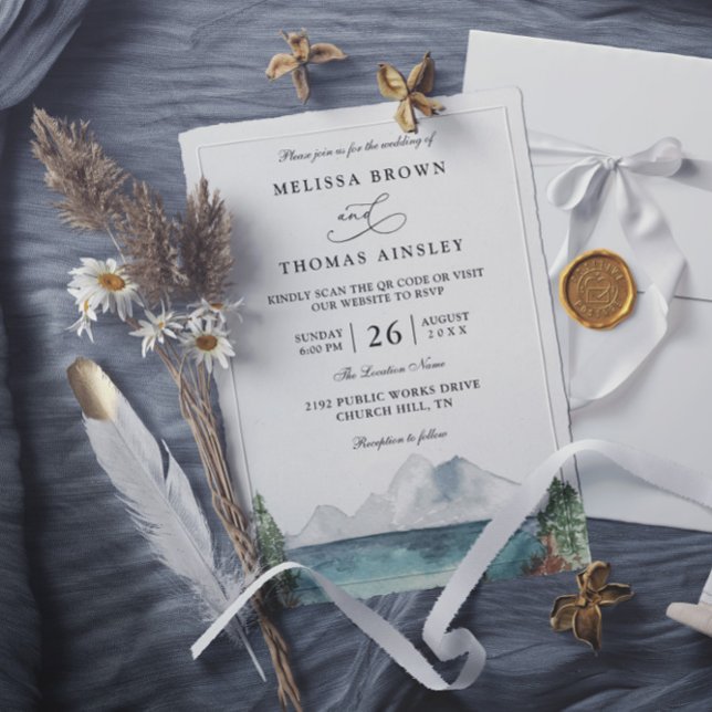 Bergwaldsee Boho Rustikale QR-Code-Hochzeit Einladung (Von Creator hochgeladen)