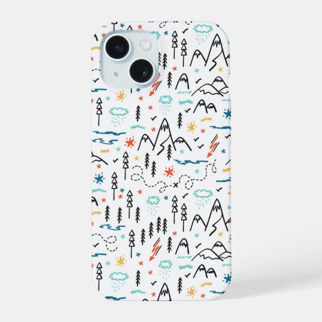 Bergwander-Muster iPhone 15 Hülle (Rückseite)