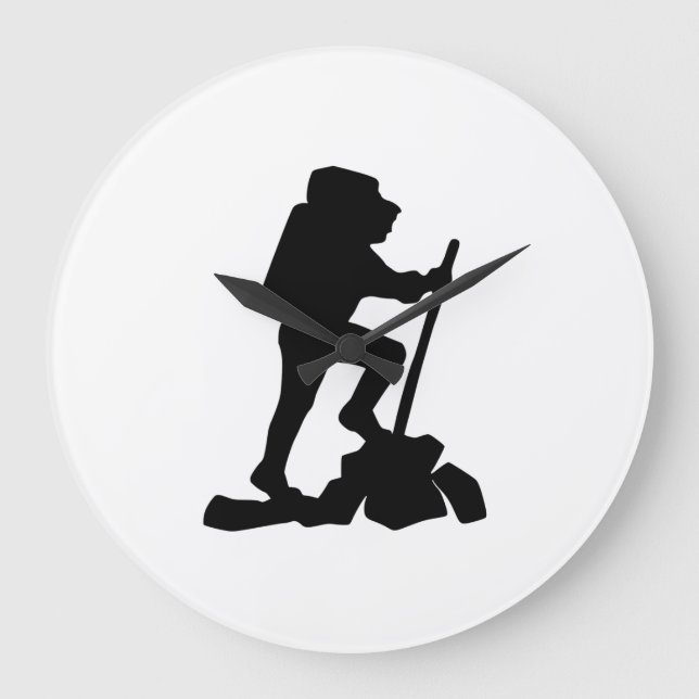 Bergwanderer Schwarze Silhouette Große Wanduhr (Vorderseite)
