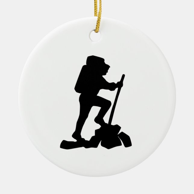 Bergwanderer Schwarze Silhouette Keramik Ornament (Vorne)