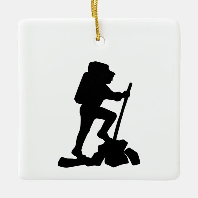 Bergwanderer Schwarze Silhouette Keramikornament (Vorderseite)