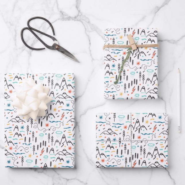 Bergwandermuster Geschenkpapier Set (Vorderseite)