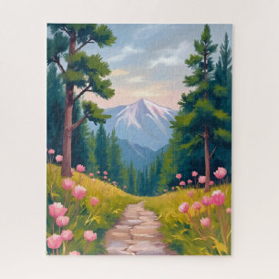 Bergwanderung   Florale Natur Landschaft Aquarell Puzzle