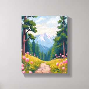 Bergwanderung   Florale Naturlandschaft Aquarell Leinwanddruck