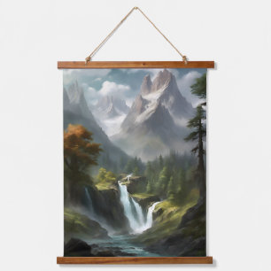 Bergwasserfall Serenity - Natur Landschaftskunst Wandteppich Mit Holzrahmen