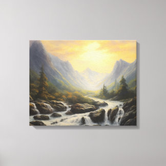Bergwasserfall Vintage Canvas Print Leinwanddruck