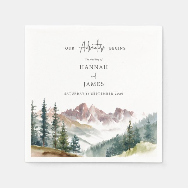 Bergwasserfarbe Rustikale Hochzeit im Freien Serviette (Vorderseite)