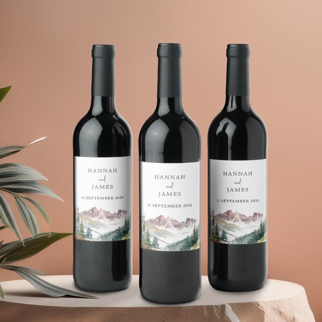 Bergwasserfarbe Rustikale Hochzeit im Freien Weinetikett (Von Creator hochgeladen)