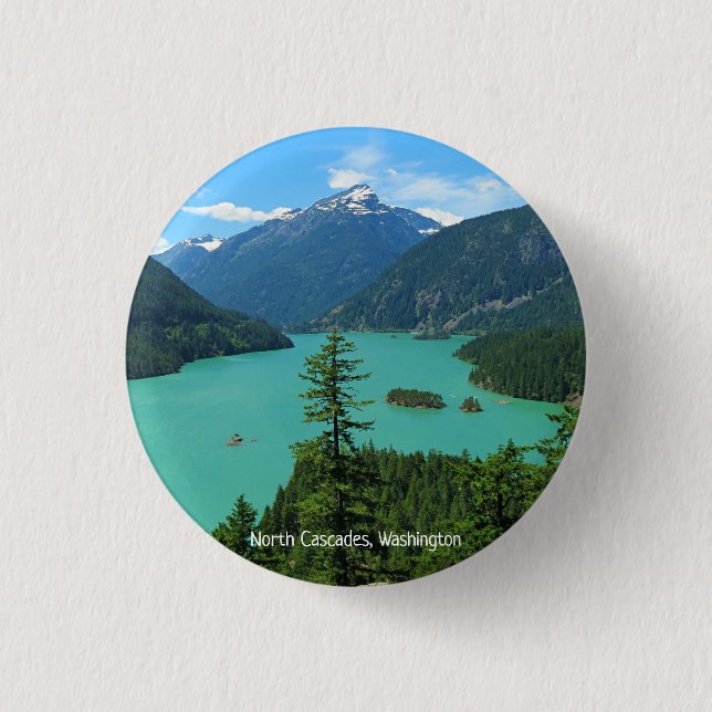 Bergwelt des Sees in North Cascades Washington Button (Vorderseite)