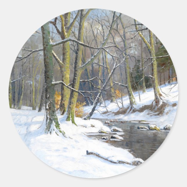 Bergwelt im Winter, Runder Aufkleber (Vorderseite)