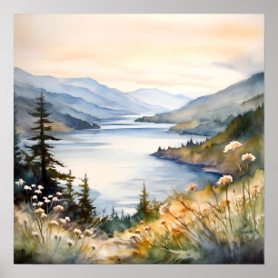 Bergwelt Wasserfarbenen Malerei Kunst, Dichtung un Poster