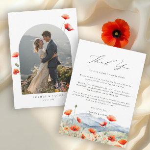 Bergwiese Sommer Mohn Romantische Hochzeit Dankeskarte