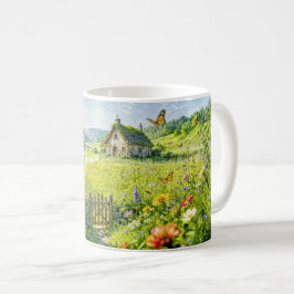 Bergwiesenhaus mit Blumen, Tor und Aber Kaffeetasse