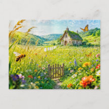 Bergwiesenhaus mit Blumen, Tor und Aber