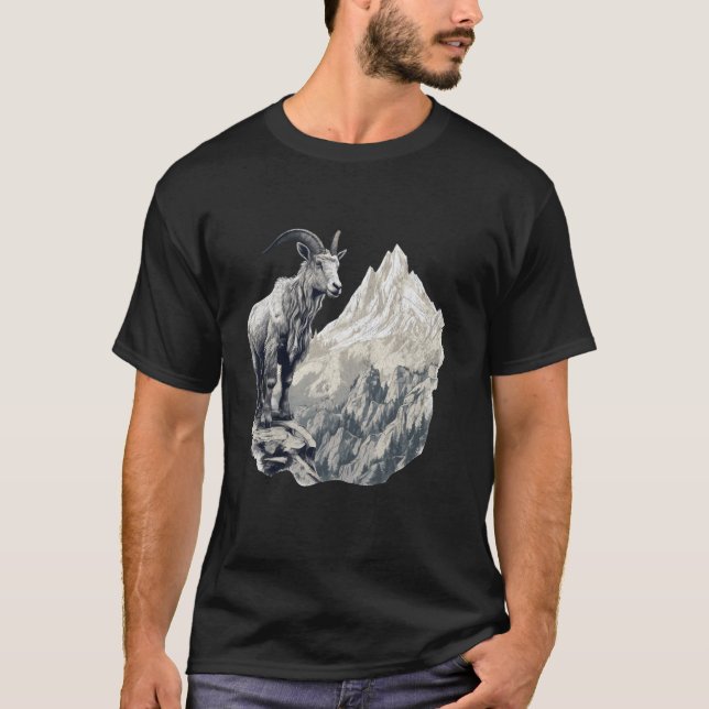 Bergziege mit Landschaftsbild Bergsee-Zauber T-Shirt (Vorderseite)