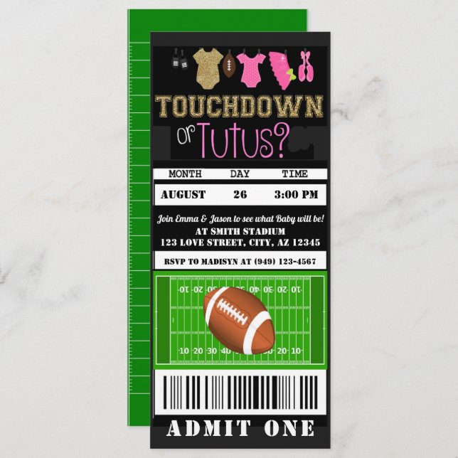 Bericht über Touchdown oder Tutus Football Ticket  Einladung (Vorne/Hinten)