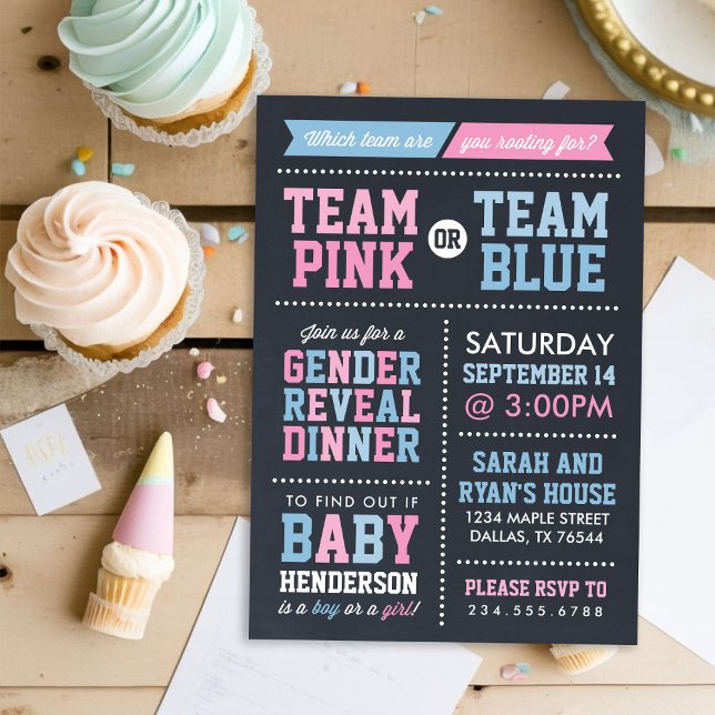 Bericht zu Team Pink oder Team Blue Chalkboard Gen Einladung (Von Creator hochgeladen)