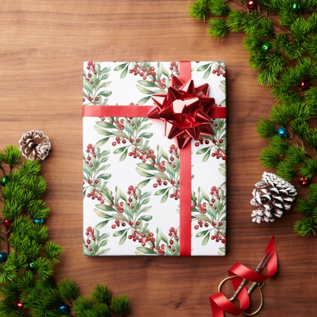 Beries and Greenery Wrapping Paper Geschenkpapier (Feiertagsgeschenk)