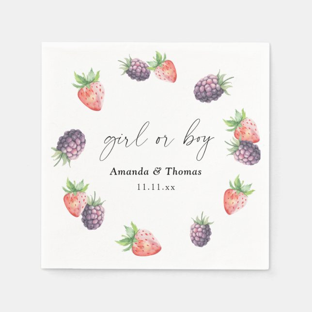Beries Gender Reveal. Mädchen oder Junge Serviette (Vorderseite)