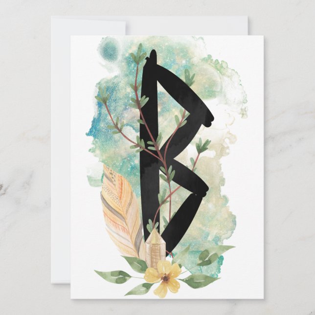 Berkano Floral Green & Yellow Norse Futhark Rune (Vorderseite)