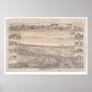 Berkeley, CA. Panoramakarte 1891 (0099A) - restaur Poster