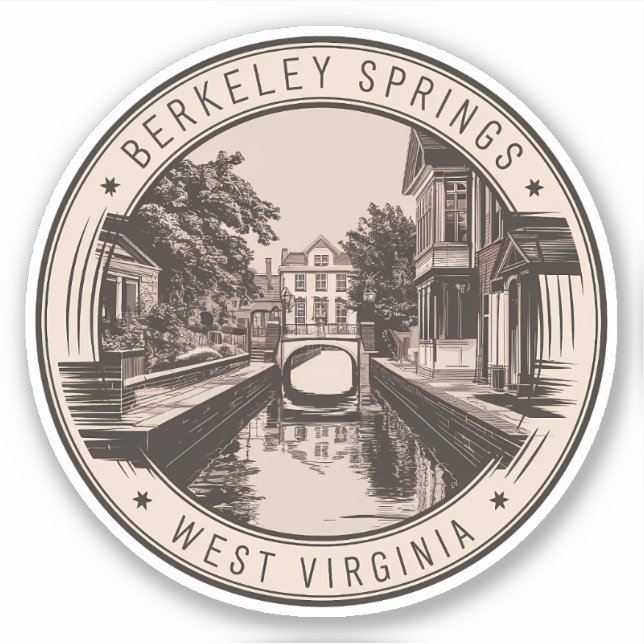 Berkeley Springs West Virginia Illustration Abzeic Aufkleber (Vorderseite)