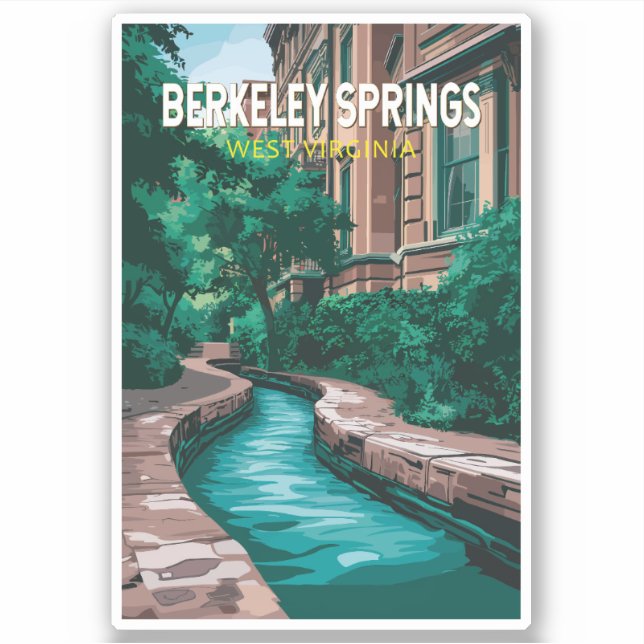 Berkeley Springs West Virginia Illustration Travel Aufkleber (Vorderseite)