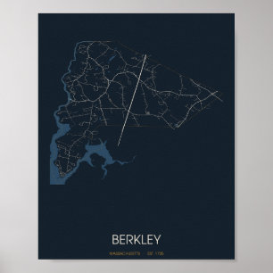 Berkley Massachusetts Straßenkarte Poster (Nacht)