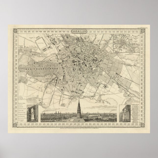 Berlin 1850 Map, Historic German City Illustration Poster (Vorne)