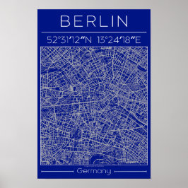 Berlin Blueprint City Map Poster Blue Minimal Urba