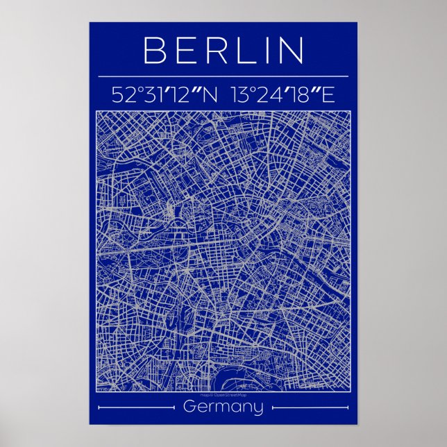 Berlin Blueprint Stadtplan Poster Blau Minimal Urb (Vorne)