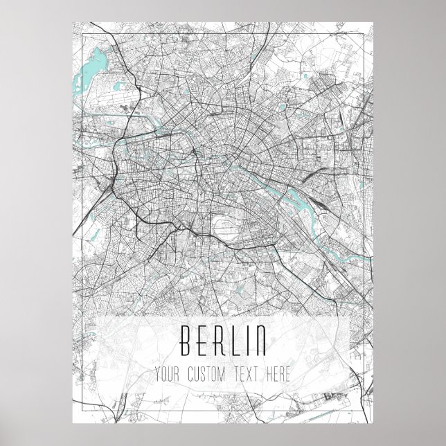 Berlin City Map, Schwarz, Weiß und Blau Poster (Vorne)