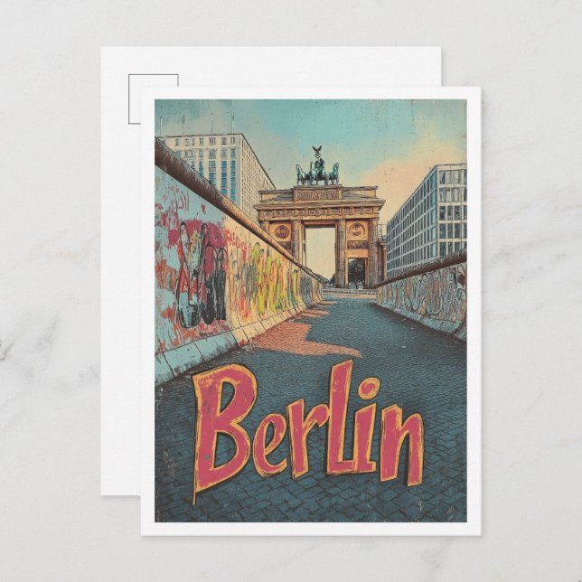 Berlin Deutschland Art Vintage Reise - Illustratio Postkarte (Vorne/Hinten)