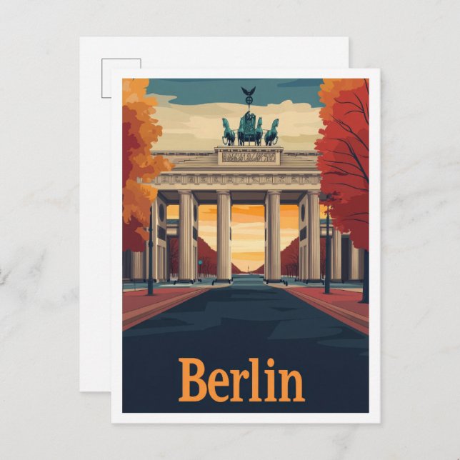 Berlin Deutschland Art Vintage Reise - Illustratio Postkarte (Vorne/Hinten)