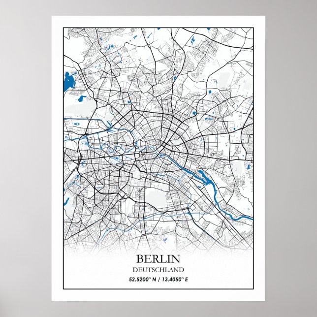 Berlin Deutschland City Map Koordinaten Poster (Vorne)