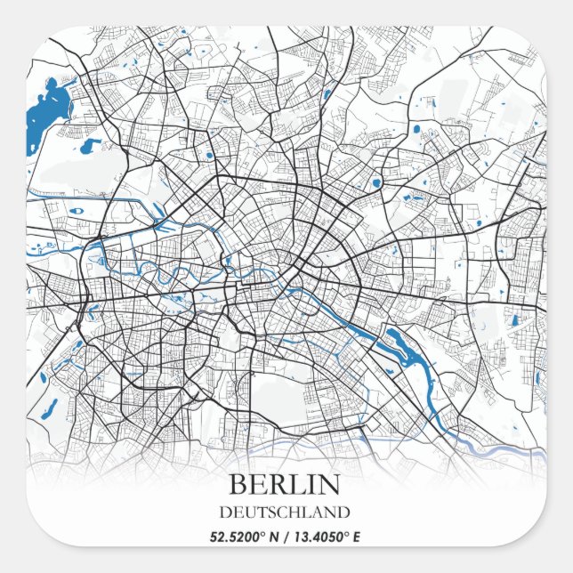 Berlin Deutschland City Map Koordinaten Quadratischer Aufkleber (Vorderseite)