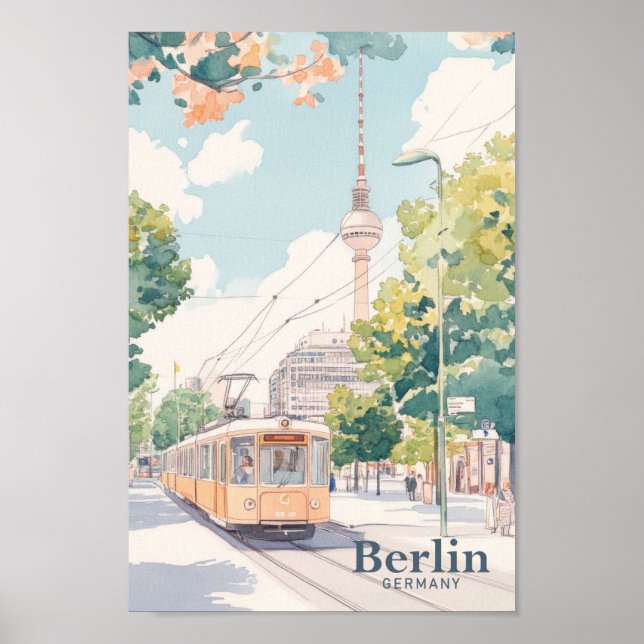 Berlin Deutschland Gouache Paint Illustration Trav Poster (Vorne)