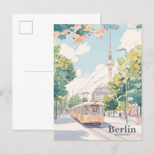 Berlin Deutschland Gouache Paint Illustration Trav Postkarte