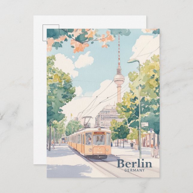Berlin Deutschland Gouache Paint Illustration Trav Postkarte (Vorne/Hinten)