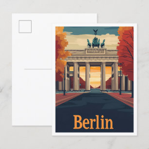Berlin Deutschland Kunst Vintage Reise Illustratio Postkarte