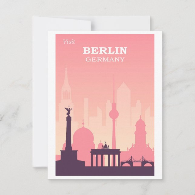 Berlin Deutschland Pink Vintage Reiseplakat Mitteilungskarte (Vorderseite)