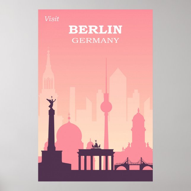 Berlin Deutschland Pink Vintage Travel Poster (Vorne)