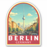 Berlin Deutschland Reisen Vintag Aufkleber<br><div class="desc">Berlin Retrovektor-Reisedesign. Die Stadt ist bekannt für ihre Kunstszene und moderne Sehenswürdigkeiten wie die vergoldete Berliner Philharmonie,  die unter einem Swoop-Dach liegt.</div>