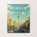 Berlin Deutschland Reisen Vintag Puzzle<br><div class="desc">Berlin Retrovektor-Reisedesign. Die Stadt ist bekannt für ihre Kunstszene und moderne Sehenswürdigkeiten wie die vergoldete Berliner Philharmonie,  die unter einem Swoop-Dach liegt.</div>