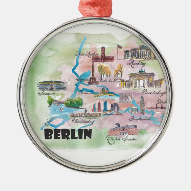 Berlin Deutschland Retro Vintage Karte Silbernes Ornament (Vorne)