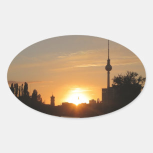 Berlin Deutschland Skyline Night Postcard Fernseht Ovaler Aufkleber