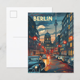 Berlin Deutschland Vintag Retro Travel Illustratio Postkarte