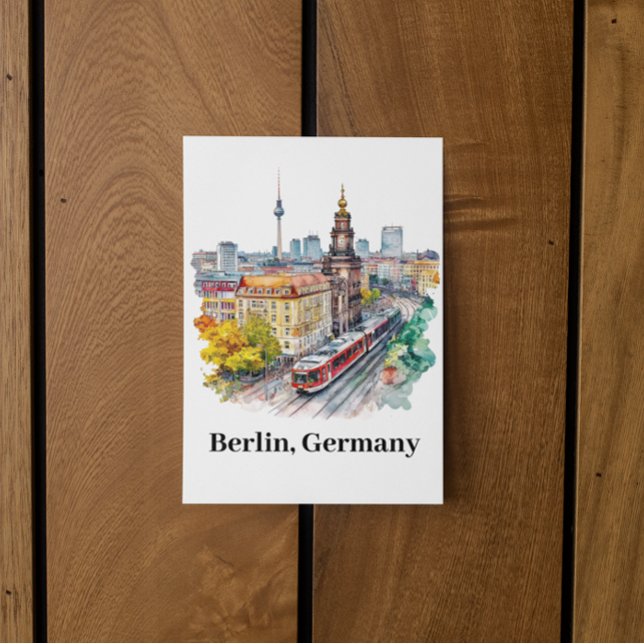 Berlin Deutschland Vintage Travel Skyline Postkarte (berlin germany vintage travel watercolor postcard)